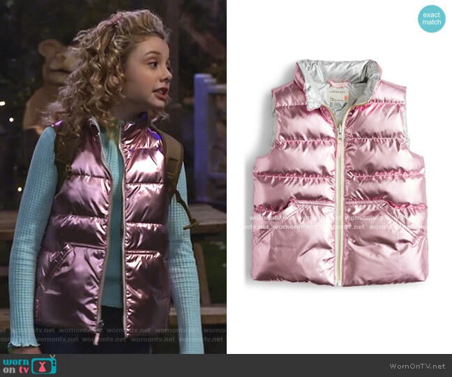 PrimaLoft Metallic Quilted Puffer Vest by Crewcuts by J.Crew worn by Destiny Baker (Mallory James Mahoney) on Bunkd