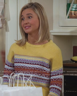 Katie's yellow fairisle sweater on Alexa & Katie