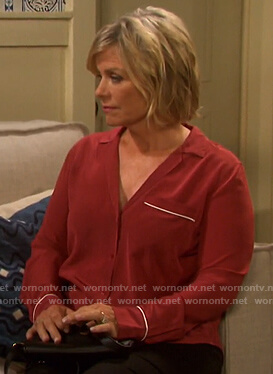 Kayla's red shirt with white piping on Days of our Lives