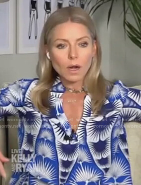 Kelly’s blue fan print blouse on Live with Kelly and Ryan
