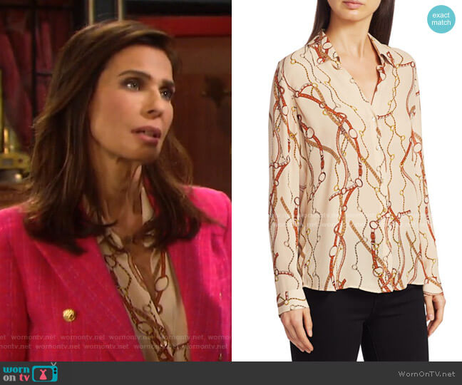 Nina Belt Print Silk Blouse by L'Agence worn by Hope Williams (Kristian Alfonso) on Days of our Lives