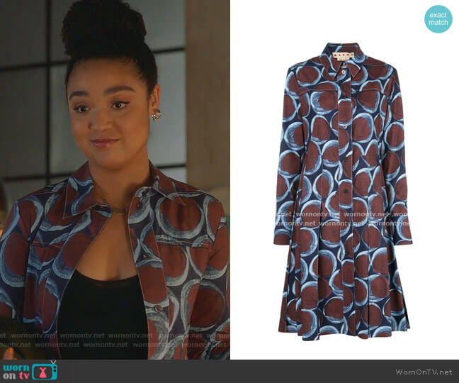 Geometric Print Shirt Dress by Marni worn by Kat Edison (Aisha Dee) on The Bold Type