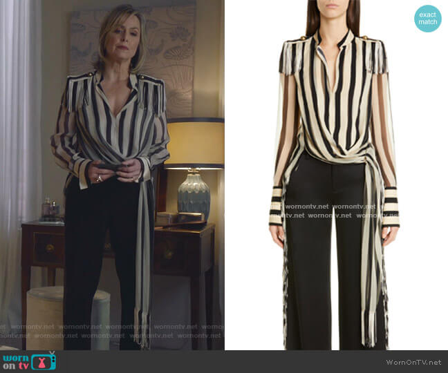 Regalia Stripe Fringe Silk Chiffon Top by Monse worn by Jacqueline (Melora Hardin) on The Bold Type