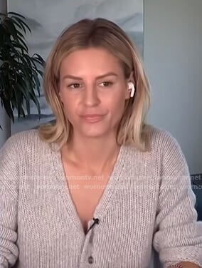 Morgan’s grey v-neck cardigan on E! News Daily Pop