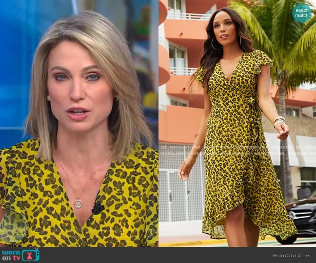 Cheetah Print Hi-Lo Wrap Dress by New York & Company worn by Amy Robach on Good Morning America