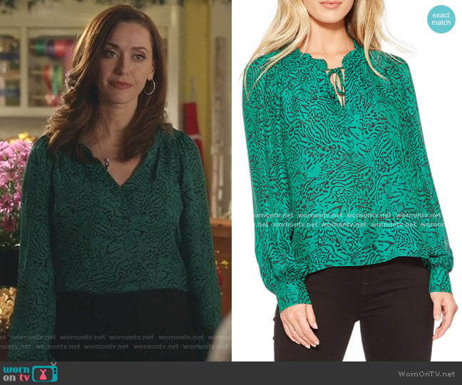 Aussie Jungle Print Silk Blend Blouse by Parker worn by Abigail Pershing (Sarah Power) on Good Witch