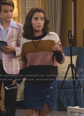 Ramona’s striped sweater and denim skirt on Fuller House