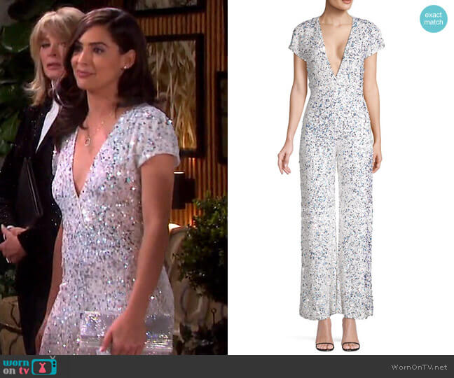 Elise Sequin Cap Sleeve Jumpsuit by Retrofete worn by Gabi Hernandez (Camila Banus) on Days of our Lives