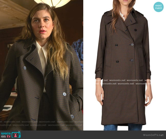 Even Check Trench Coat by Sandro worn by McAfee (Laura Dreyfuss) on The Politician