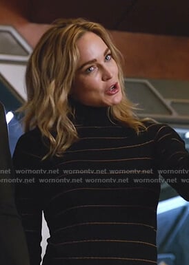 Sara’s black striped turtleneck sweater on Legends of Tomorrow