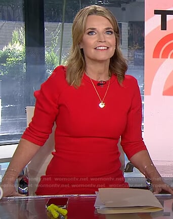 Savannah's red three quarter sleeve dress on Today