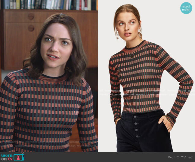 Striped Knitted Pullover by Scotch & Soda worn by Cara Bloom (Violett Beane) on God Friended Me