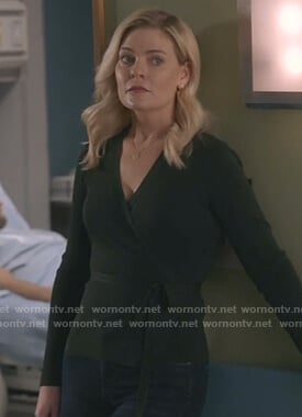 Stephanie’s green wrap sweater on Good Witch