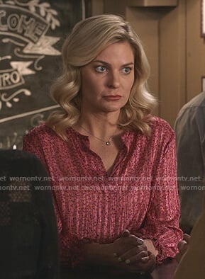 Stephanie’s pink floral striped blouse on Good Witch