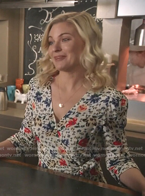 Stephanie's white floral wrap blouse on Good Witch