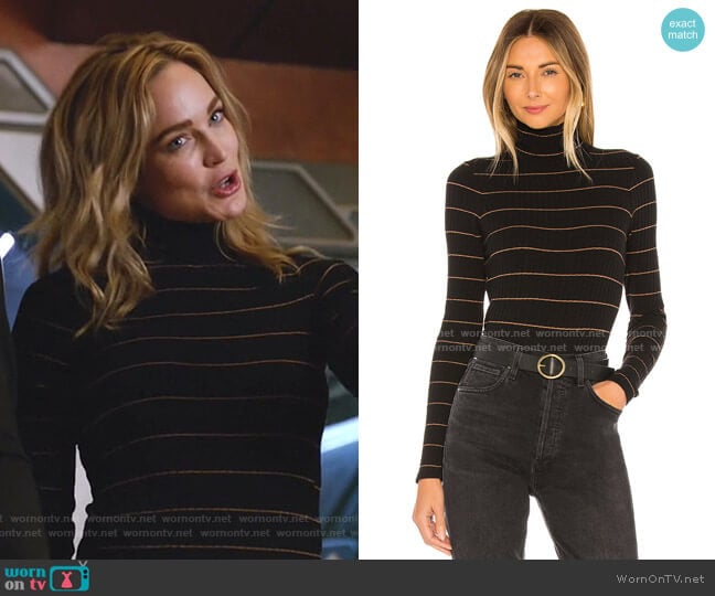Striped Rib Turtleneck Sweater by Vince worn by Sara Lance (Caity Lotz) on Legends of Tomorrow
