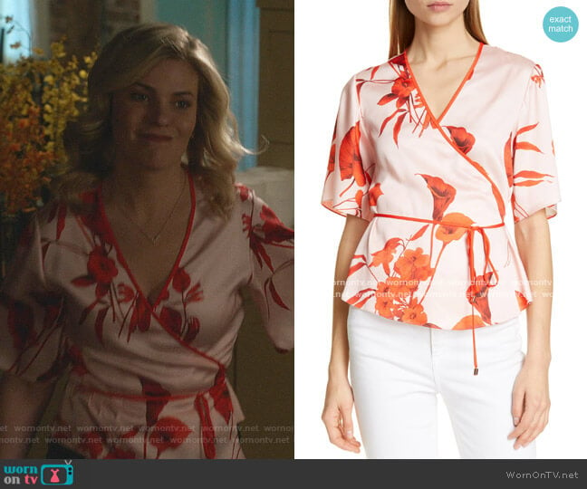 Melonyy Fantasia Wrap Top by Ted Baker worn by Stephanie Borden (Kylee Evans) on Good Witch