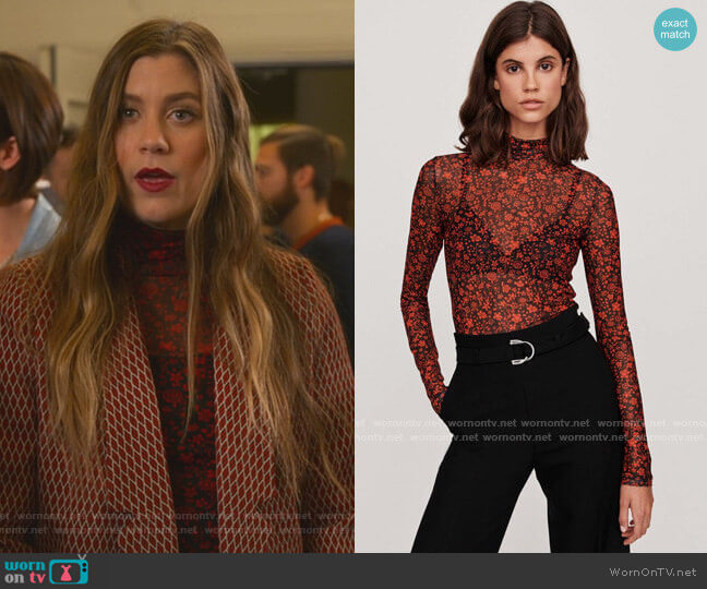 Thomy Floral Turtleneck Top by Maje worn by McAfee (Laura Dreyfuss) on The Politician