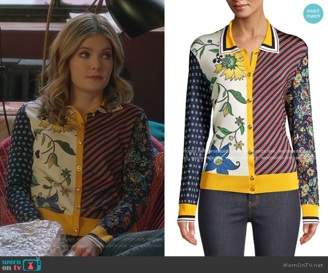 Print Block Cardigan by Tory Burch worn by Sutton (Meghann Fahy) on The Bold Type