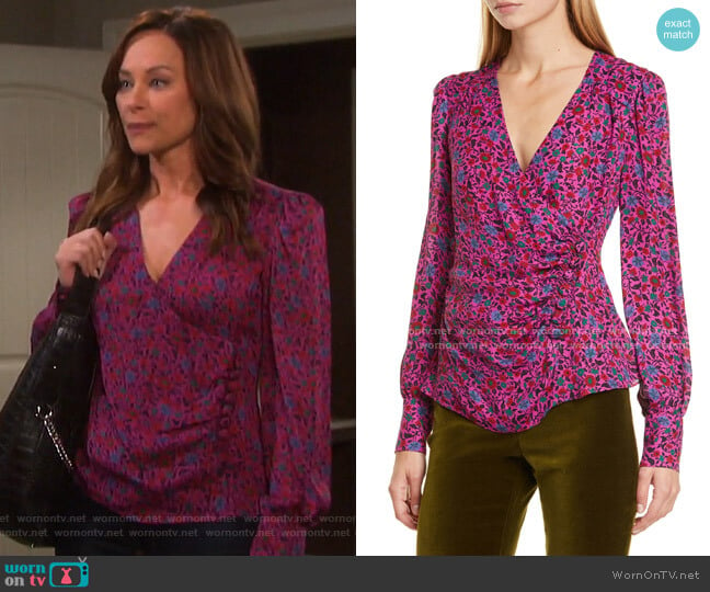 Shirley Surplice Side Button Top by Veronica Beard worn by Alyshia Ochse on Days of our Lives