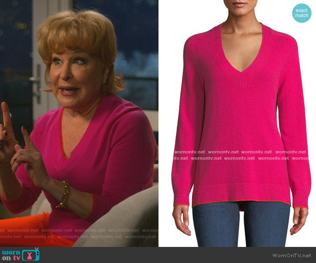 Yorke Cashmere V-Neck Sweater with Mesh Panels by Rag and Bone worn by Hadassah Gold (Bette Midler) on The Politician