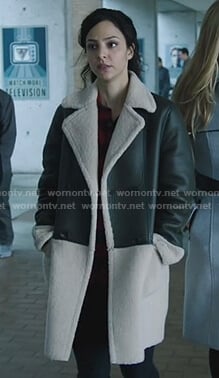 Zari's leather shearling coat on Legends of Tomorrow