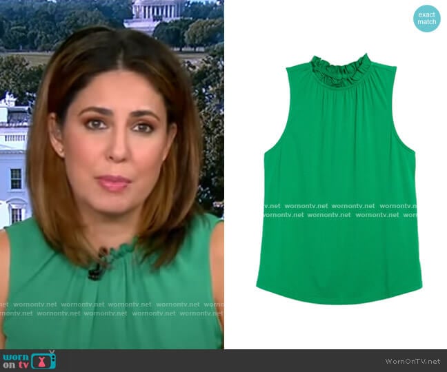 Gathered Neck Sleeveless Knit Top by 1901 worn by Cecilia Vega on Good Morning America