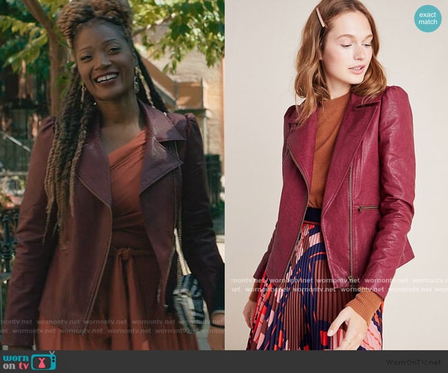 Petula Puff-Sleeved Moto Jacket by Anthropologie worn by Jada Washington (Yolonda Ross) on The Chi