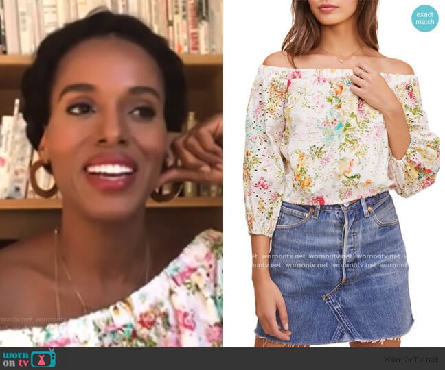 Danya Off the Shoulder Eyelet Top by ASTR The Label worn by Kerry Washington on The View