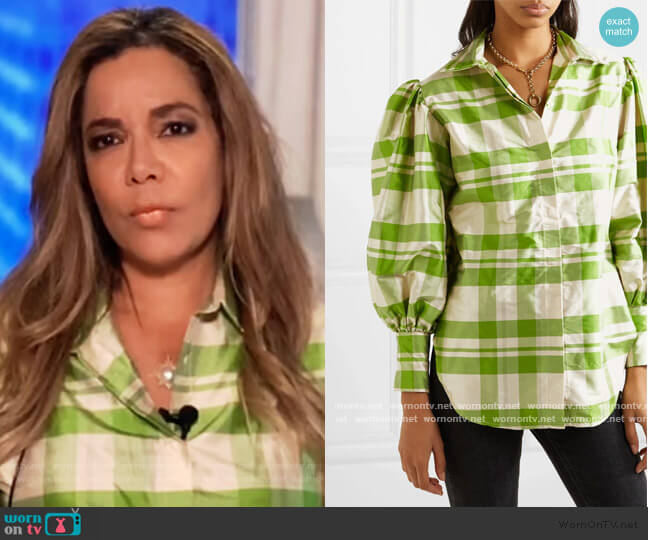 Checked silk-charmeuse blouse by Avavav worn by Sunny Hostin on The View