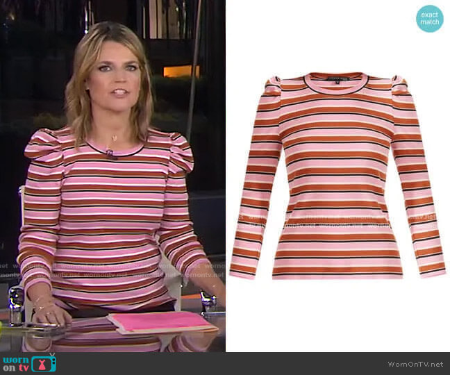 WornOnTV: Savannah’s pink striped puff sleeve top on Today | Savannah ...