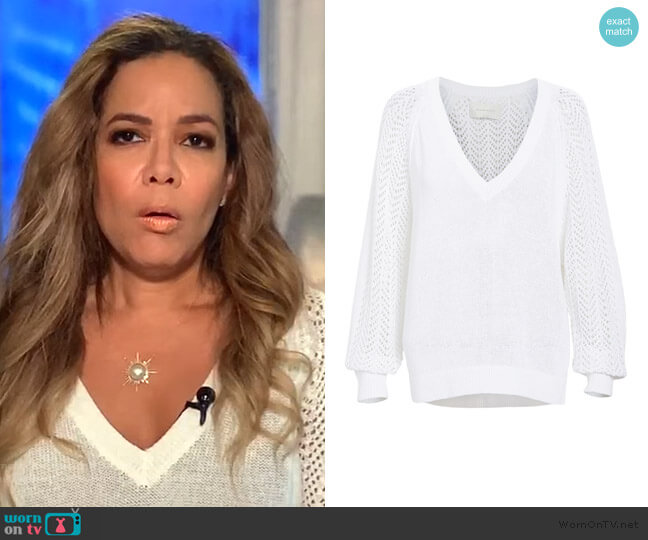 mi Pointelle Lace V Sweater by Brochu Walker worn by Sunny Hostin on The View