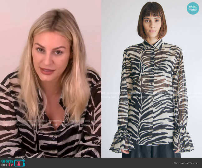 Cotton Zebra Ruffle Sleeve Blouse by Dries van Noten worn by Morgan Stewart on E! News