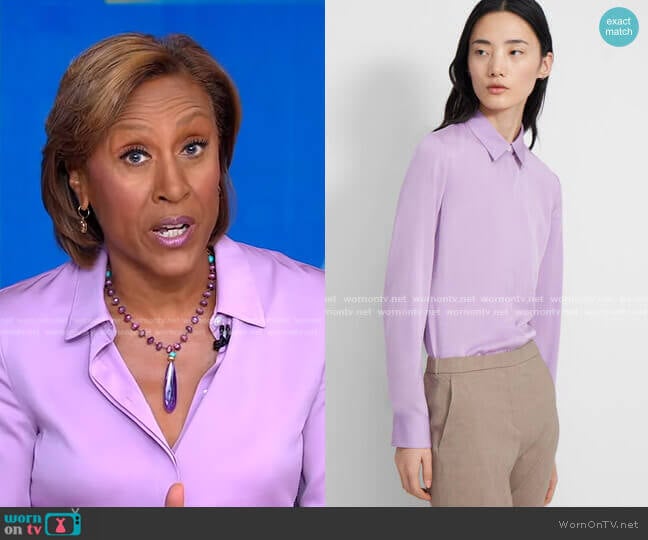 Fitted Shirt In Bright Lilac by Theory worn by Robin Roberts on Good Morning America