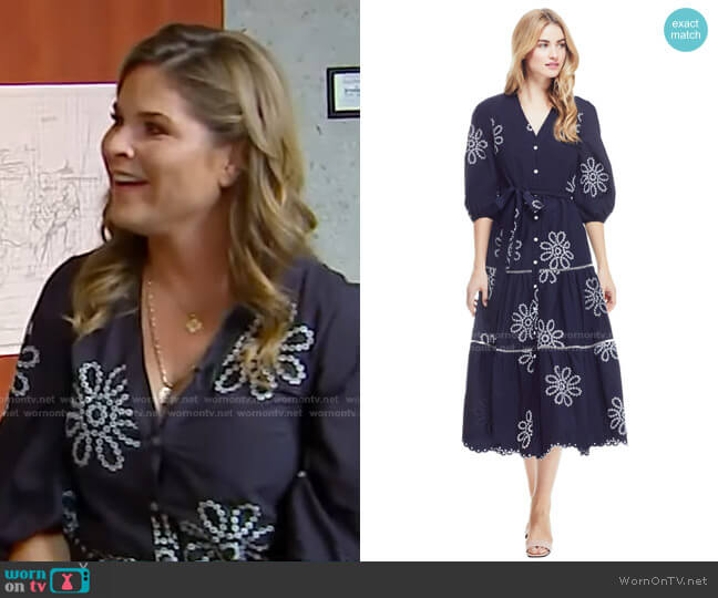 Floral Eyelet Belted Tiered Dress by Pearl by Lela Rose worn by Jenna Bush Hager on Today