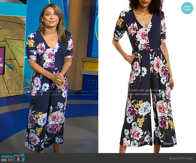 WornOnTV: Ginger’s navy floral jumpsuit on Good Morning America ...