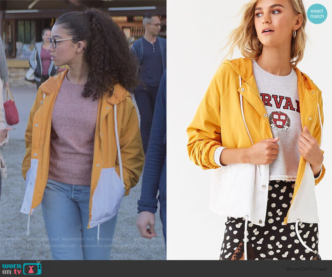 Yellow Colorblock Raglan Windbreaker by Forever 21 worn by Mary-Anne Spier (Malia Baker) on The Baby-Sitters Club