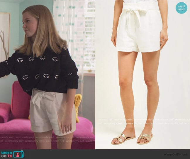 High-rise linen-blend shorts by Frame worn by Stacey McGill (Shay Rudolph) on The Baby-Sitters Club