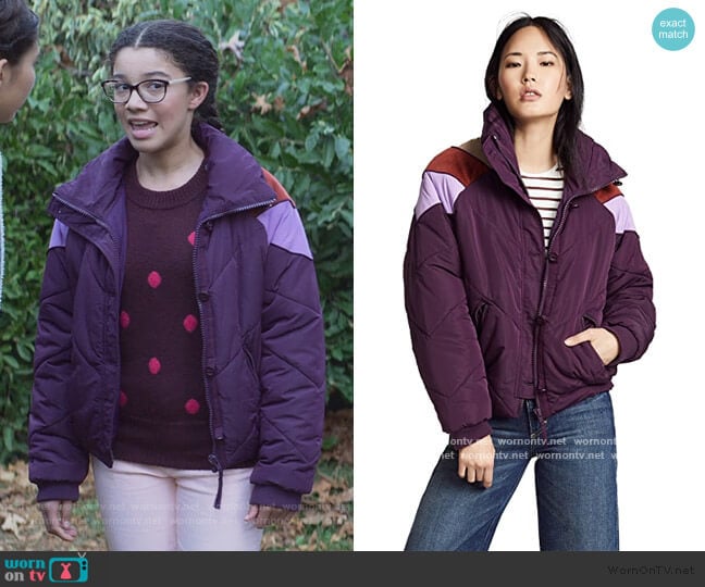 Heidi Ski Puffer Jacket by Free People worn by Mary-Anne Spier (Malia Baker) on The Baby-Sitters Club