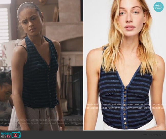 Mylo Stripe Halter Top by Free People worn by Sophia Greenleaf (Desiree Ross) on Greenleaf