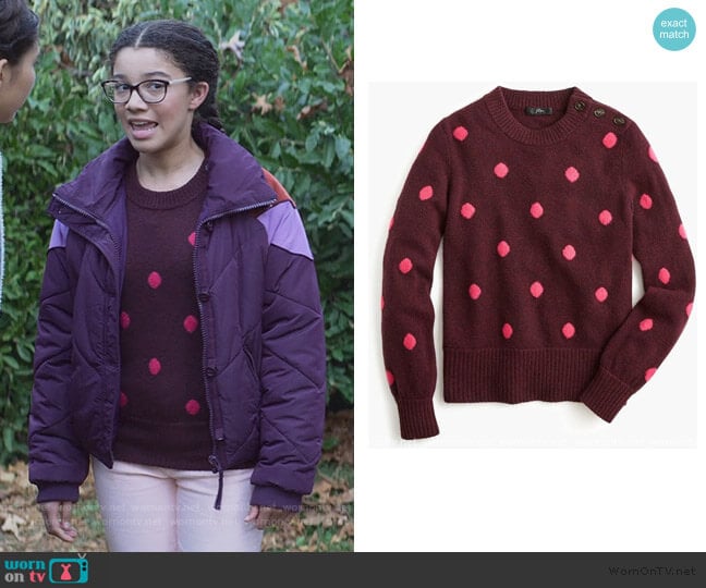 Button Detail Crewneck Sweater by J. Crew worn by Mary-Anne Spier (Malia Baker) on The Baby-Sitters Club