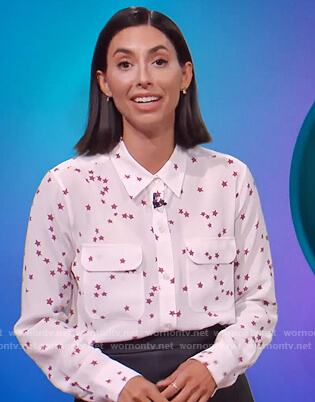 Jade’s white star print blouse on The Soup
