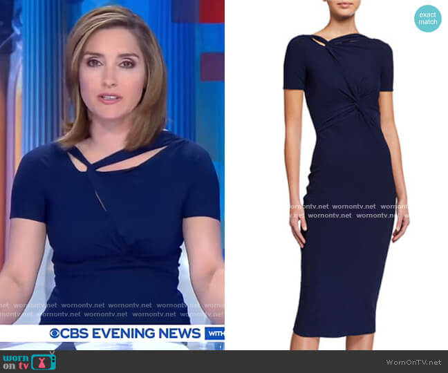 Short-Sleeve Knot Dress by Chiara Boni La Petite Robe worn by Margaret Brennan  on CBS Evening News
