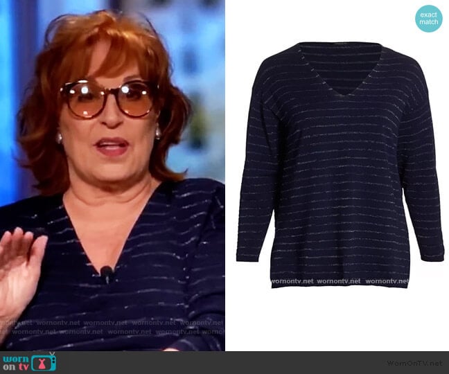 Stripe V-Neck Pullover by Lafayette 148 worn by Joy Behar on The View