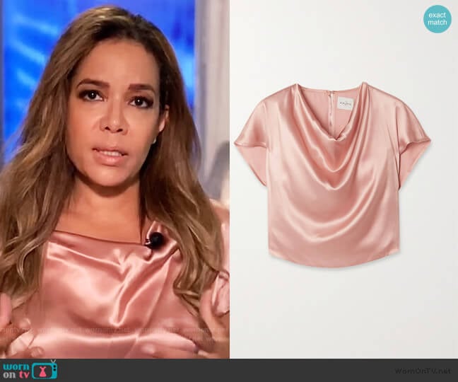 Tarim draped silk-satin top by Le Kasha worn by Sunny Hostin on The View