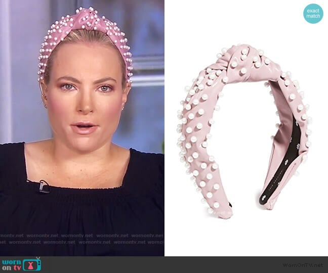 Faux Leather Imitation Pearl Knotted Headband by Lele Sadoughi worn by Meghan McCain on The View