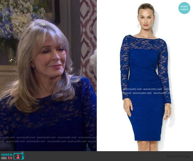 Long-Sleeve Lace Dress by Lauren Ralph Lauren worn by Marlena Evans (Deidre Hall) on Days of our Lives