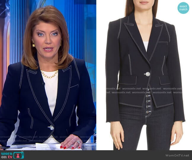 Machenzie Contrast Stitch Dickey Jacket by Veronica Beard worn by Norah O'Donnell  on CBS Evening News