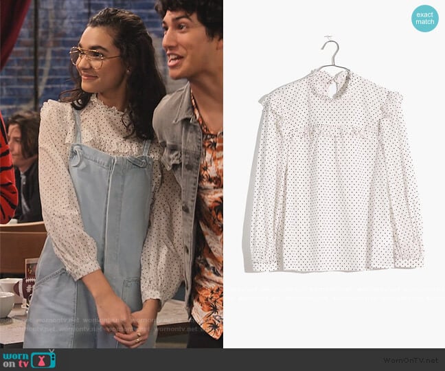 Mockneck Ruffle Top in Flocked Dot by Madewell worn by Ashley Garcia (Paulina Chávez) on The Expanding Universe of Ashley Garcia