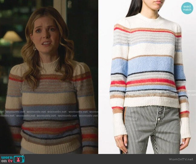 Meredith Striped Knitted Sweater by Veronica Beard worn by Sutton (Meghann Fahy) on The Bold Type